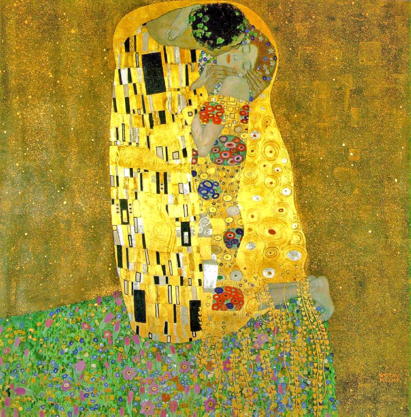 The Kiss, Gustav Klimt, Oil and gold leaf on canvas, 1907-1908