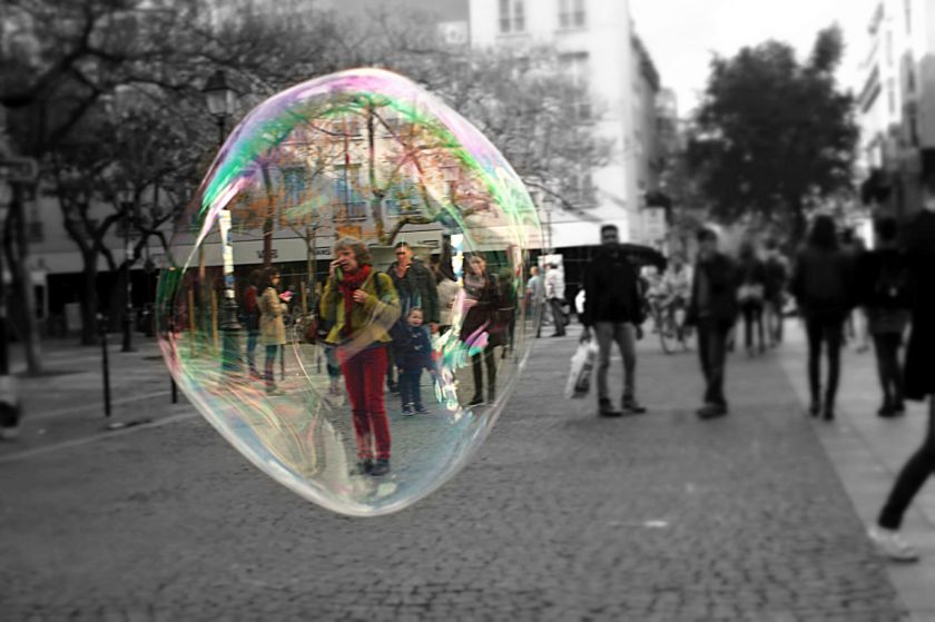 A woman stuck in a bubble, hope she got out in the end...