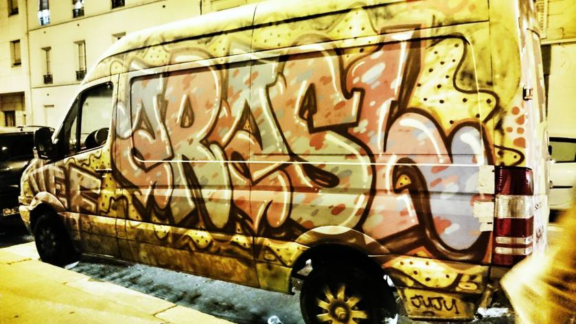 Graffiti on a van found in Bastille